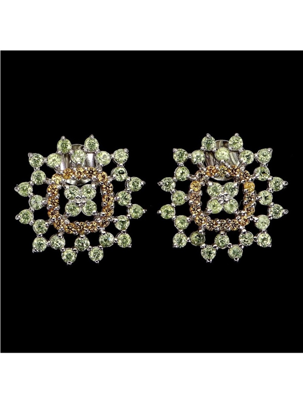 Vibrant Genuine Peridot & Sapphire Gemstones 925 Sterling Silver Earrings